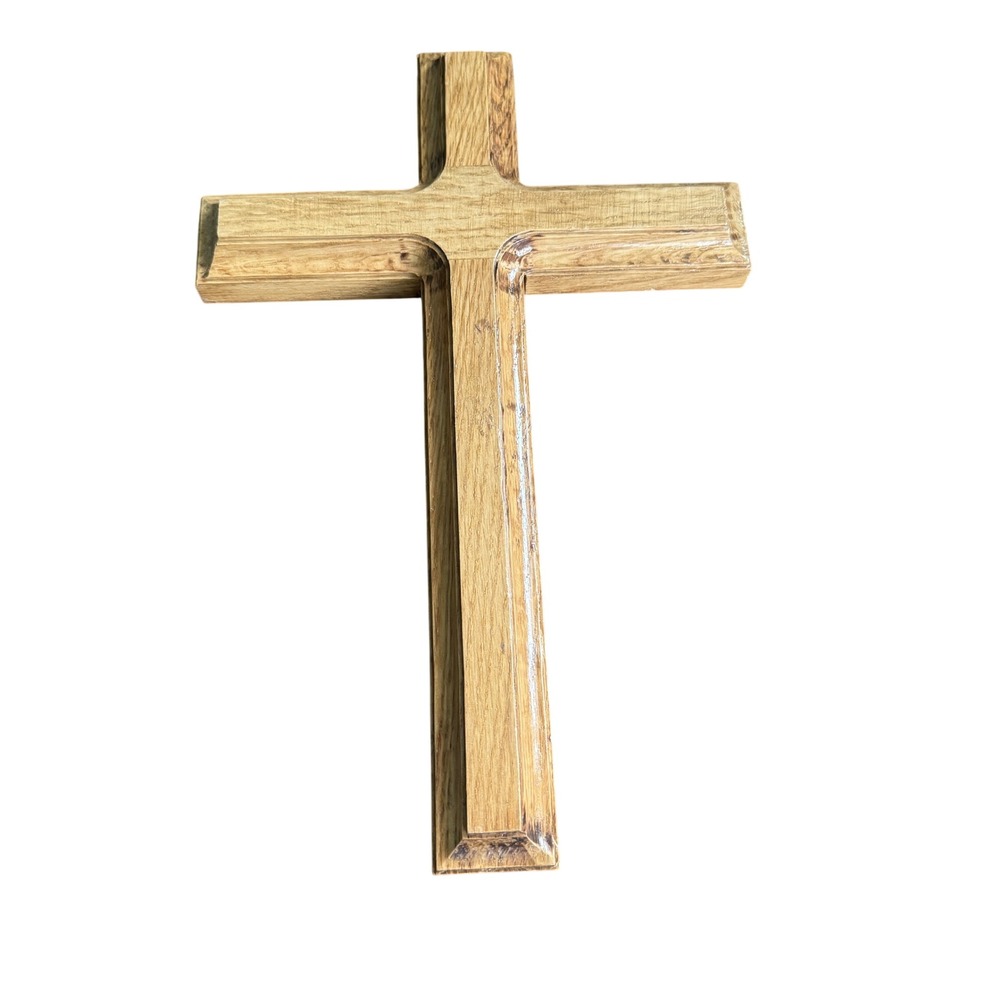Hand Crafted Wooden Wall Cross Beveled Natural Wood Grain Religious